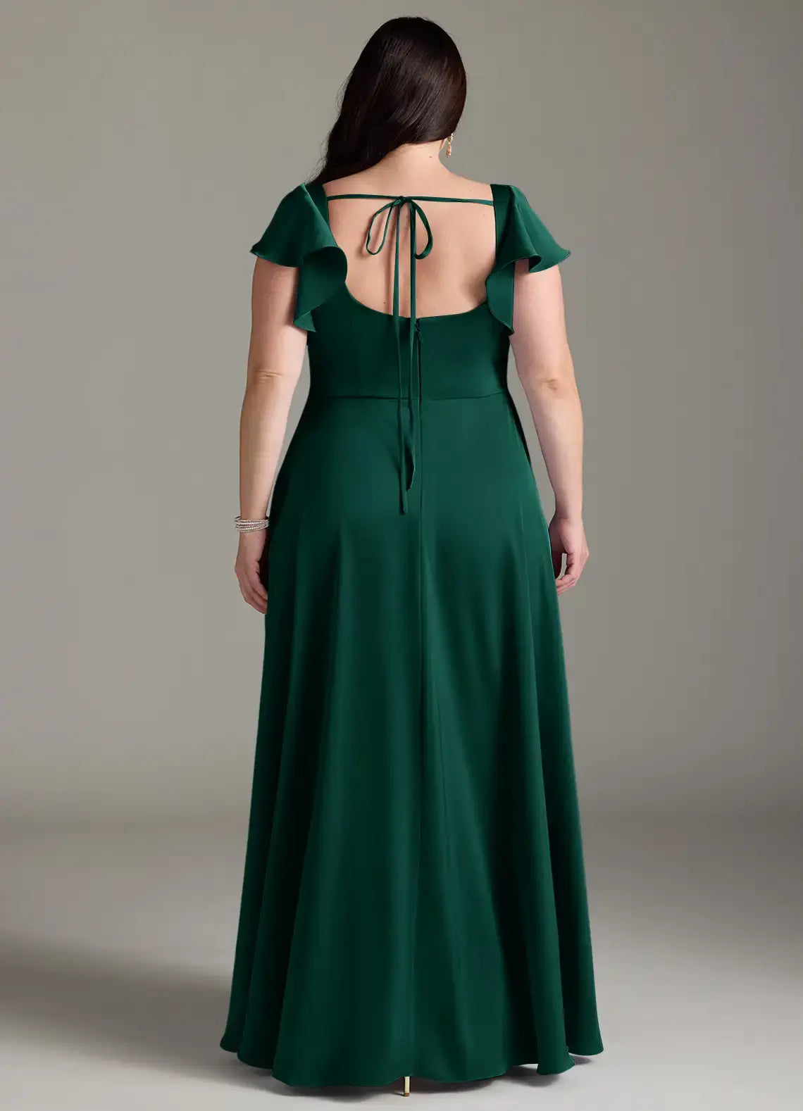 Wedding Guests Dresses Emerald A-Line Square Neck Ruffle Flutter Sleeve Side Fork Scoop Back Classic Plus Size Formal Dress Discount Hot Sale Prom Dress