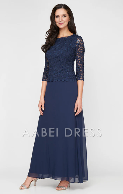 AABEI DRESS Retro Mother of The Bride Dress Long Gown with Sequin Lace Bodice Chiffon Skirt Elegant Simple Formal Dresses