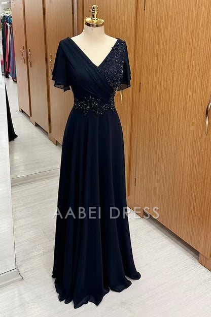 AABEI DRESS High Quality Mother of The Bride Dress A Line V-Neck Flutter Sleeves Beaded Embroidery Exquisite Dress Formal Dress