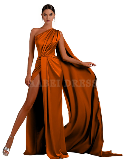 Prom Dress One Shoulder High Slit Satin Ball Gown Long Mermaid Elegant Cultivate oneself Formal Wear Dresses