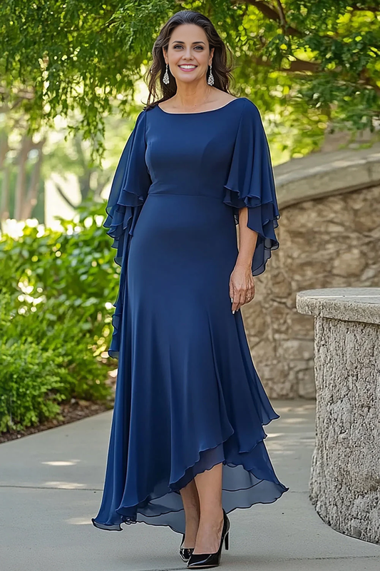 AABEI DRESS Mother Of The Bride Dress Elegant Mermaid Ruffle Flowy 3/4 Sleeves Chiffon Long Formal Wear Dresse