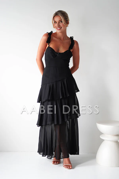 AABEI DRESS Prom Dress Stunning Chiffon fabric Adjustable straps Ruffle shoulders Tiers Ruched Backless Sophisticated Dress