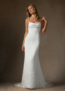 Exquisite Sheath Spaghetti Strap Cowl Sleeveless Lace Applique Backless Fashion Hot Sale Wedding Dress