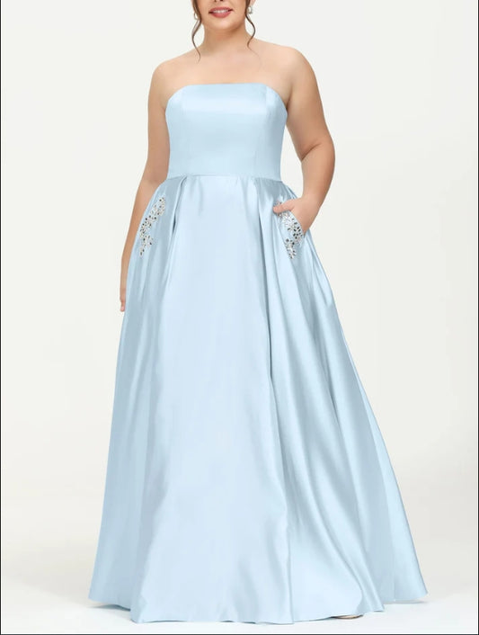 AABEI DRESS A-line Strapless Floor-length Princess Dress Sweep Train Plus Size Elegant Evening Dress