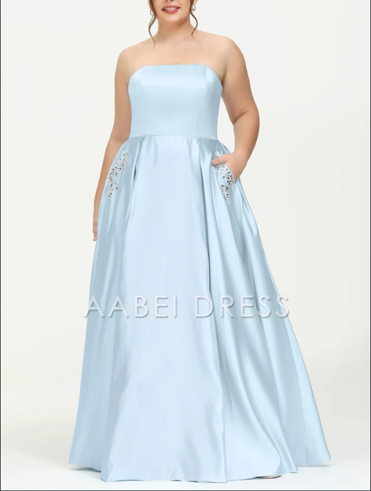 AABEI DRESS A-line Strapless Floor-length Princess Dress Sweep Train Plus Size Elegant Evening Dress