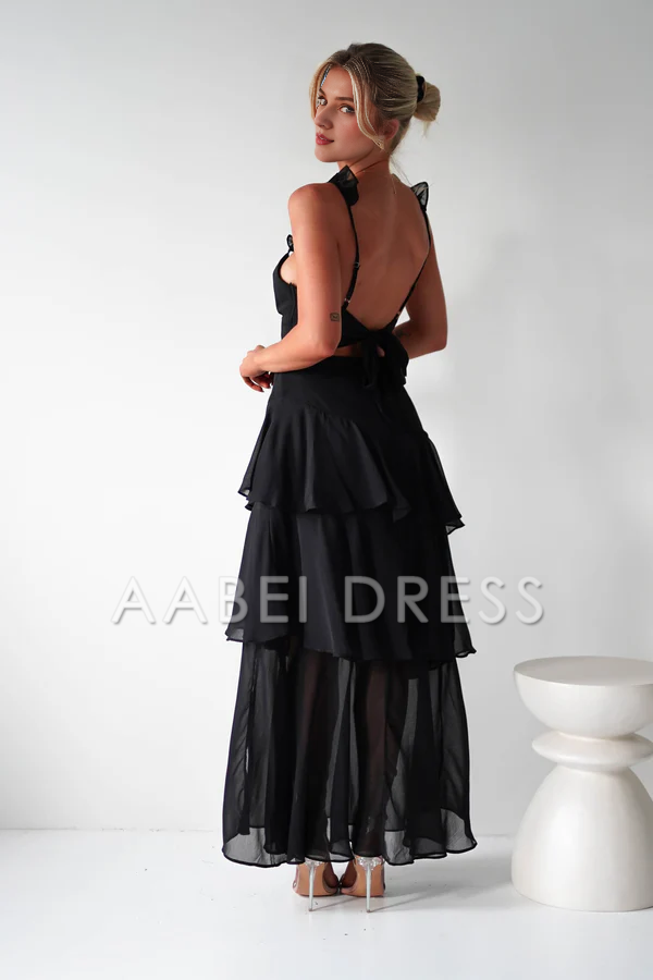 AABEI DRESS Prom Dress Stunning Chiffon fabric Adjustable straps Ruffle shoulders Tiers Ruched Backless Sophisticated Dress