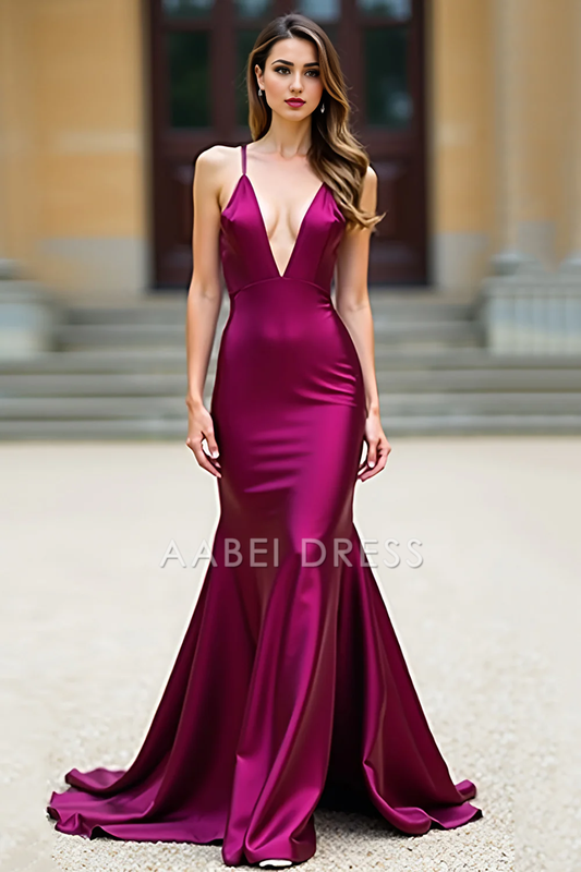 AABEI DRESS Hot Sale Prom Dress Elegant Mermaid Deep V Neck Spaghetti Straps Backless Long Formal Dress