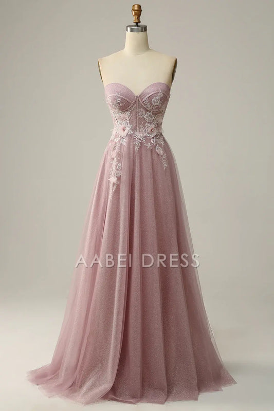 AABEI DRESS Hot Sale Prom Dress Elegant A Line Off Shoulder Sweetheart Tulle Flower Sparkle Long Party Dress