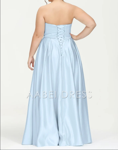 AABEI DRESS A-line Strapless Floor-length Princess Dress Sweep Train Plus Size Elegant Evening Dress