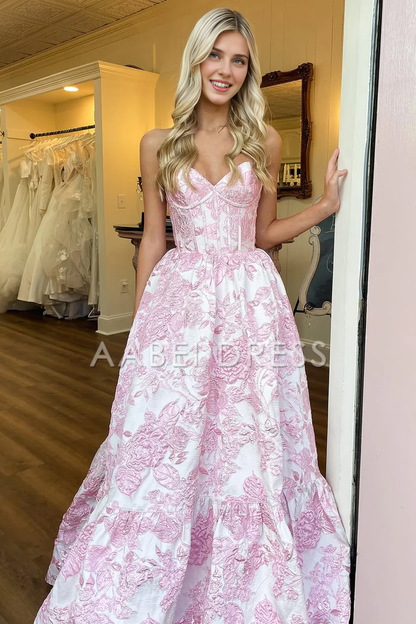 AABEI DRESS Prom Dress Lovely Sweetheart A-Line Zipper Back Long Retro Print Exquisite Formal Dress