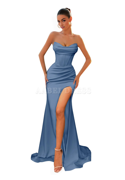 Prom Dress Off The Shoulder Satin High Slit Ball Gown Long Mermaid Wedding Guest Formal Wear Dresses