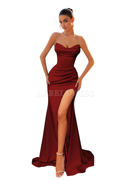 Prom Dress Off The Shoulder Satin High Slit Ball Gown Long Mermaid Wedding Guest Formal Wear Dresses