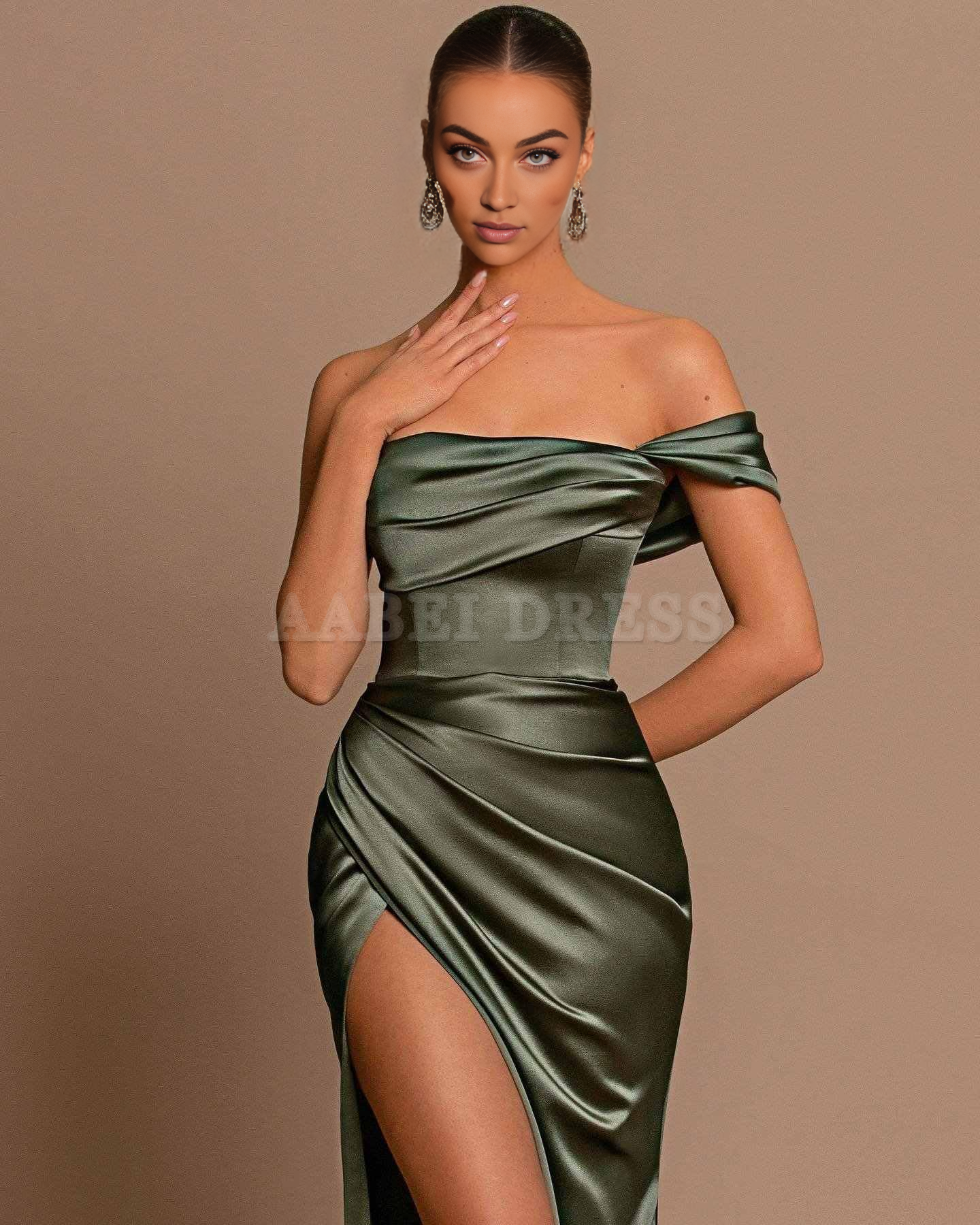 Prom Dress Off The Shoulder Satin for Ruched Bridesmaid Dresses High Slit Corset Evening Gowns Formal Wear Dresses