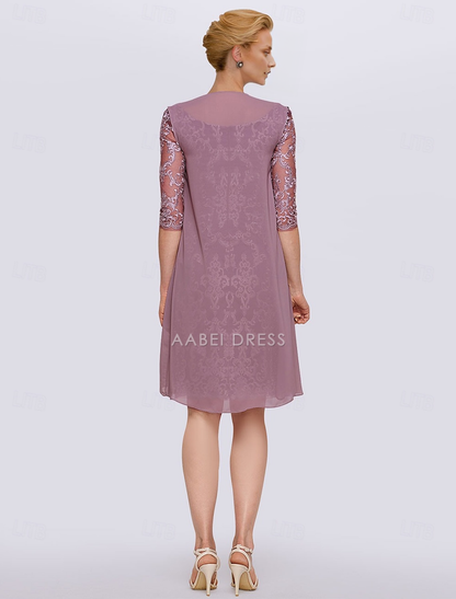 AABEI DRESS Wedding Guest Dress Two Piece Sheath Jewel Neck Half Sleeve Knee Length Jacket Dresses Lace Elegant Mother of the Bride Dress