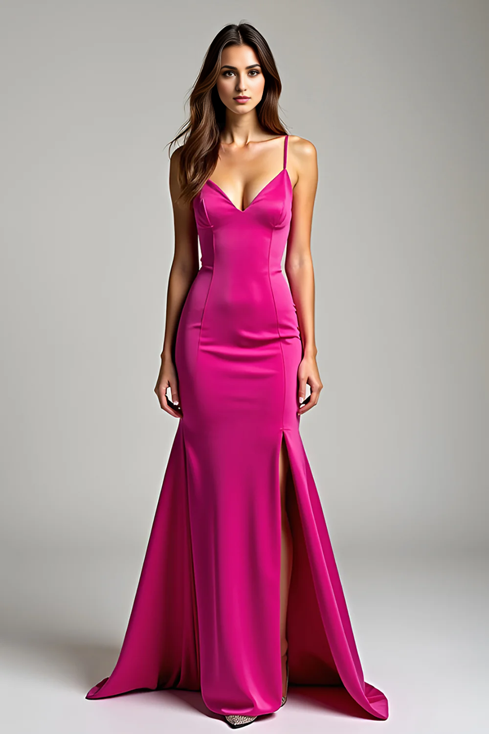 AABEI DRESS Hot Sale Prom Dress Charming Sheath V Neck Spaghetti Strap Backless Long With Slit Fashion Formal Dress