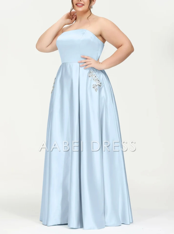 AABEI DRESS A-line Strapless Floor-length Princess Dress Sweep Train Plus Size Elegant Evening Dress