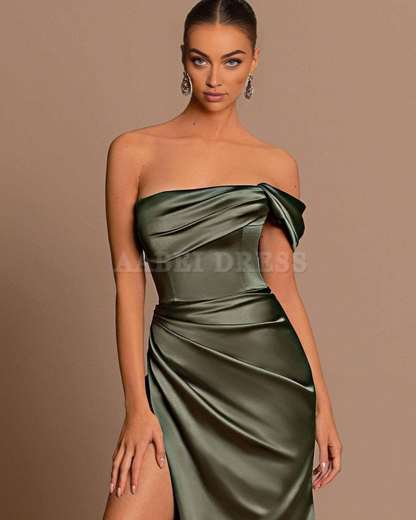 Prom Dress Off The Shoulder Satin for Ruched Bridesmaid Dresses High Slit Corset Evening Gowns Formal Wear Dresses
