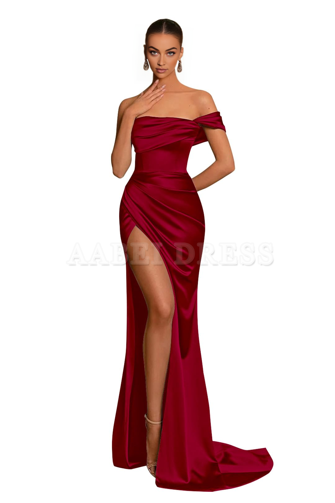 Prom Dress Off The Shoulder Satin for Ruched Bridesmaid Dresses High Slit Corset Evening Gowns Formal Wear Dresses