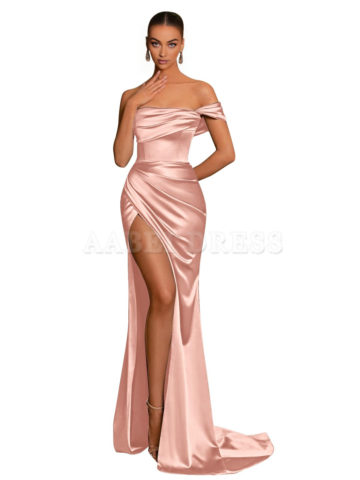 Prom Dress Off The Shoulder Satin for Ruched Bridesmaid Dresses High Slit Corset Evening Gowns Formal Wear Dresses