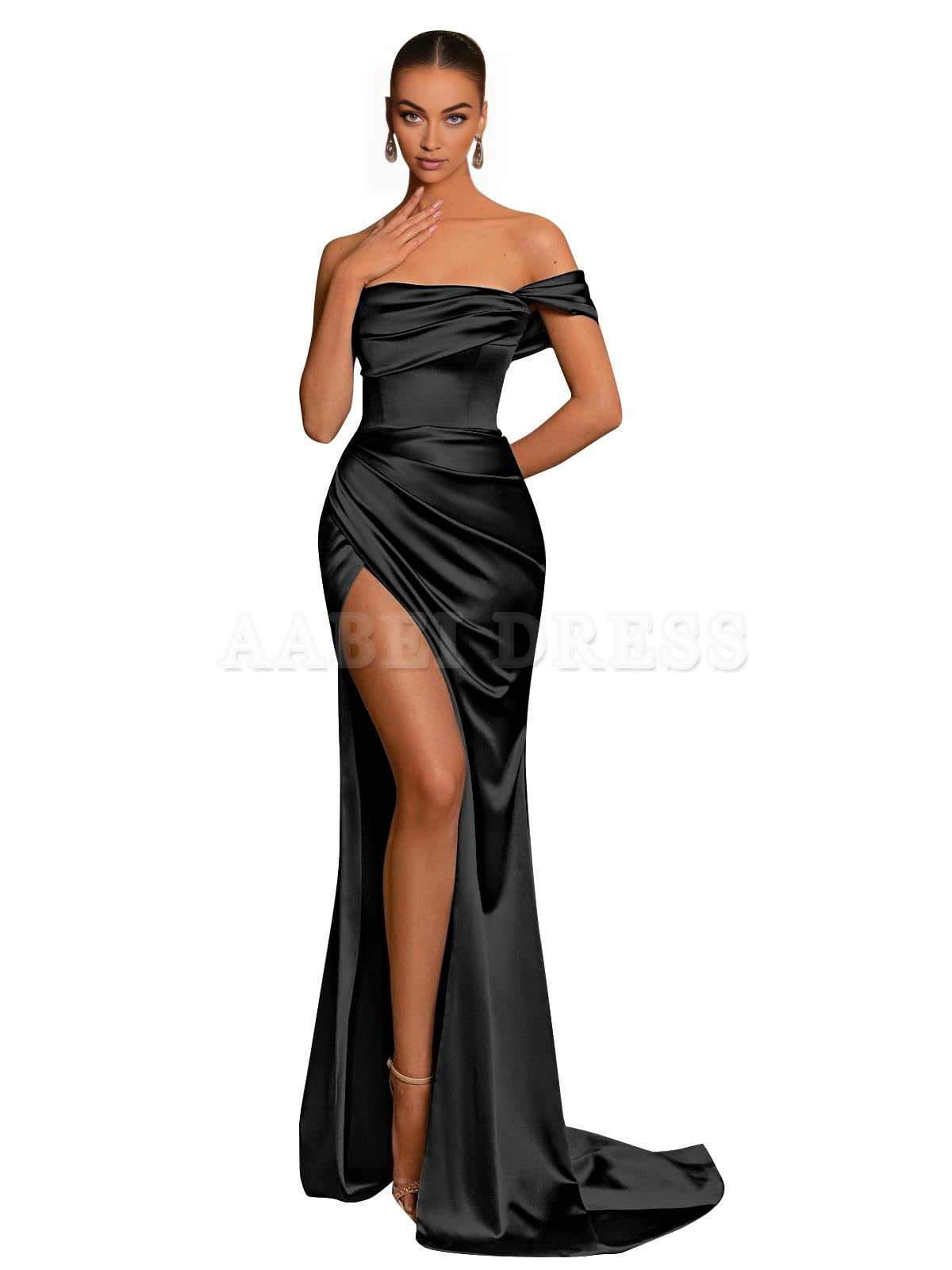 Prom Dress Off The Shoulder Satin for Ruched Bridesmaid Dresses High Slit Corset Evening Gowns Formal Wear Dresses
