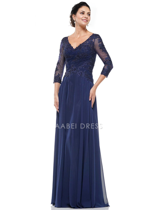 AABEI DRESS Formal Wear Dresse A Line V Neck Lace Sheer 3/4 Sleeves Exquisite Long Mother Of The Bride Dress