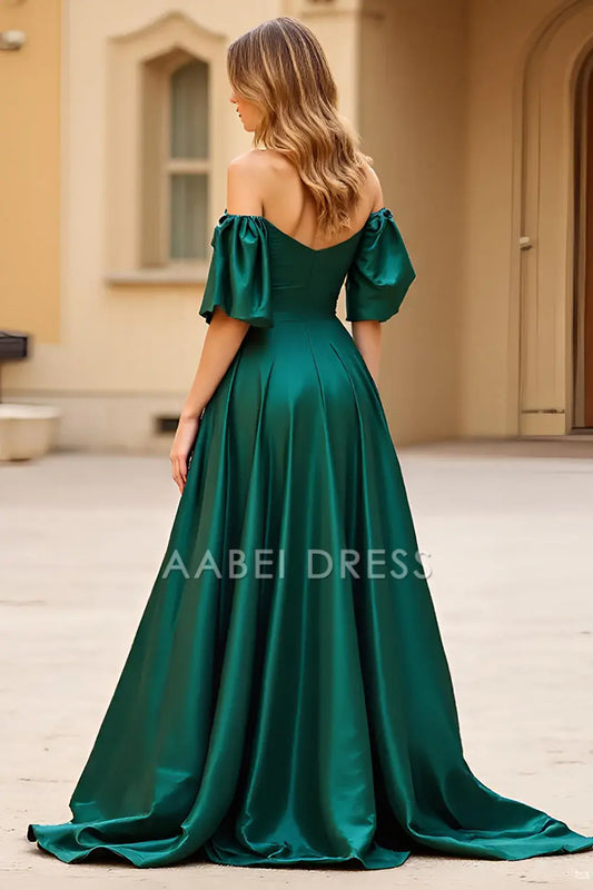 AABEI DRESS Hot Sale Prom Dress Exquisite A Line Off Shoulder Sweetheart Pleated With Slit Long Formal Dress