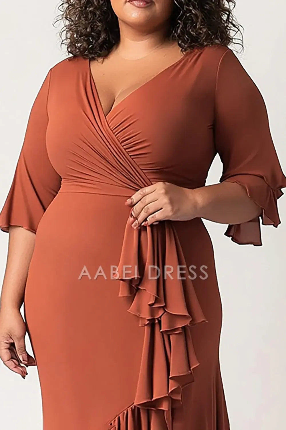 AABEI DRESS Mother Of The Bride Dress V Neck Ruffled Half Sleeves Retro Plus Size Long Formal Wear Dresse
