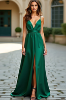 AABEI DRESS Hot Sale Prom Dress Elegant Simple A Line Deep V Neck Spaghetti Strap Backless Long With Slit Formal Dress