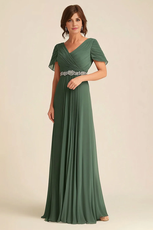 AABEI DRESS Mother Of The Bride Dress Elegant A Line V Neck Ruched Belt Beadwork Retro Formal Wear Dresse