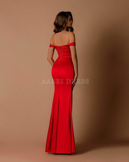 Prom Dress Off The Shoulder Prom Dresses Satin Wedding Bridesmaid Dresses Long Mermaid High Slit Evening Gowns Formal Wear Dresses