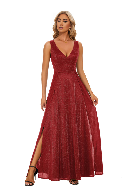 Prom Dress V Neck Elegant Sparkle Evening Long Party High Slit Wedding Guest Dresses Formal Wear Dresses