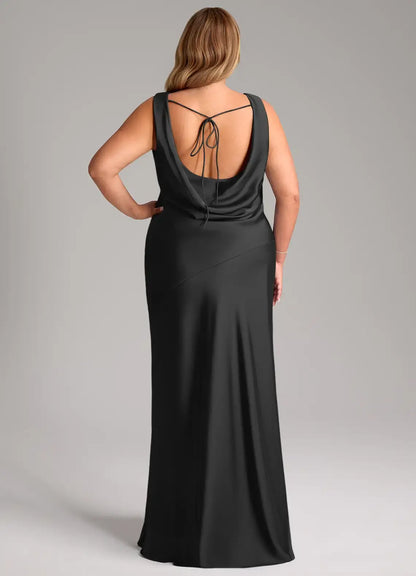 Wedding Guests Dresses Black Mermaid Cowl Neck Sleeveless Backless Floor-Length Chic Plus Size Formal Dress Discount Hot Sale Prom Dress