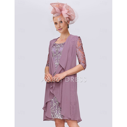 AABEI DRESS Wedding Guest Dress Two Piece Sheath Jewel Neck Half Sleeve Knee Length Jacket Dresses Lace Elegant Mother of the Bride Dress