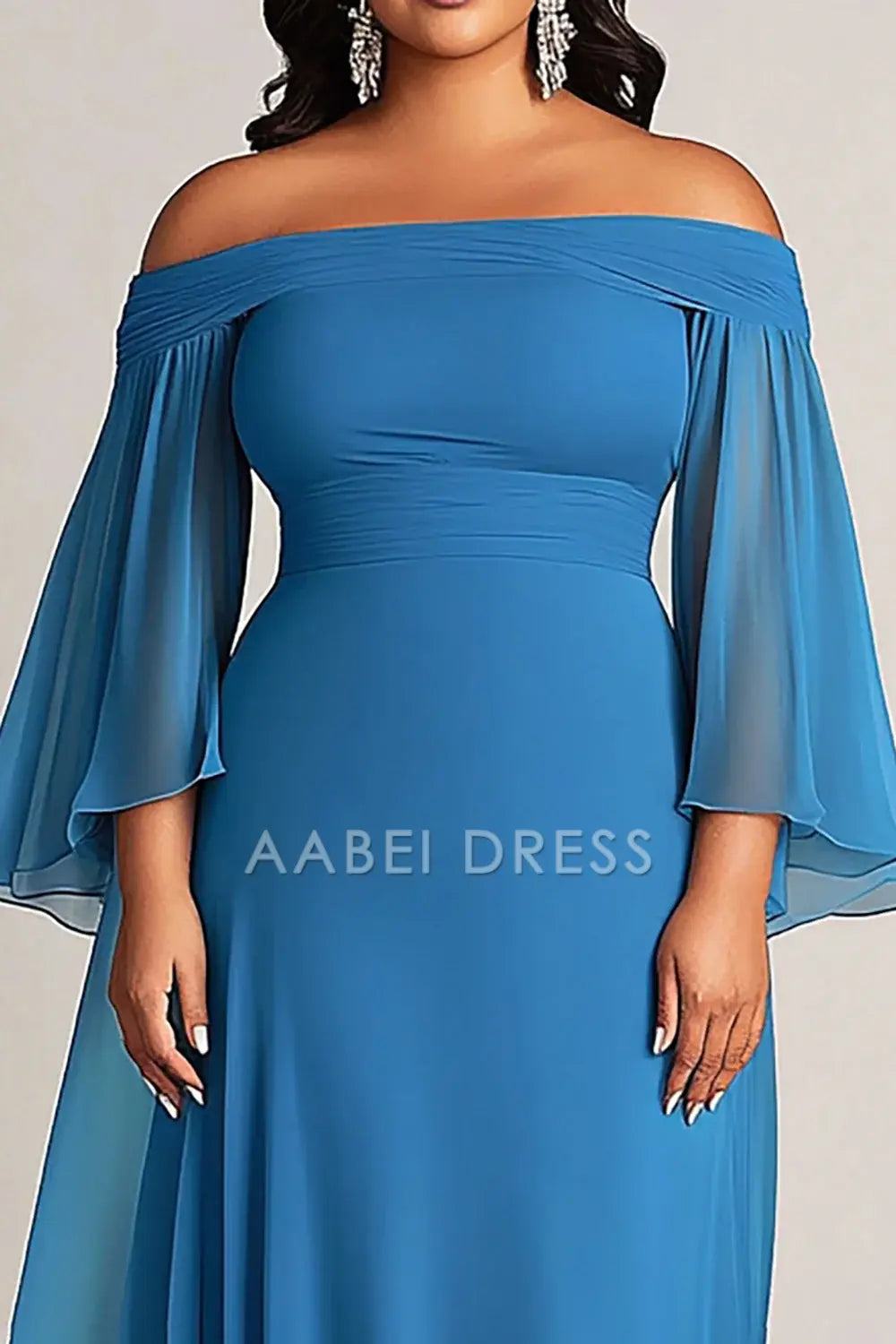 AABEI DRESS Mother Of The Bride Dress Plus Size A Line Off Shoulder Flowing Long Sleeves Elegant Chiffon Long Formal Wear Dresse