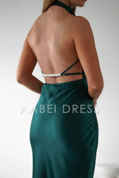 AABEI DRESS Prom Dress Sheath Halter Neck Stunning Pearl Open-Back Adjustable Back Strap Gorgeous Dress