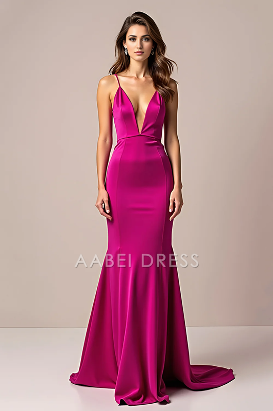 AABEI DRESS Hot Sale Prom Dress Charming Mermaid Deep V-Neck Spaghetti Strap Backless Long Formal Dress
