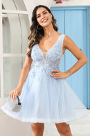 AABEI DRESS Short Dress Elegant A Line Deep V Neck Sleeveless 3D Floral Applique Beaded Fashion New Homecoming Dress