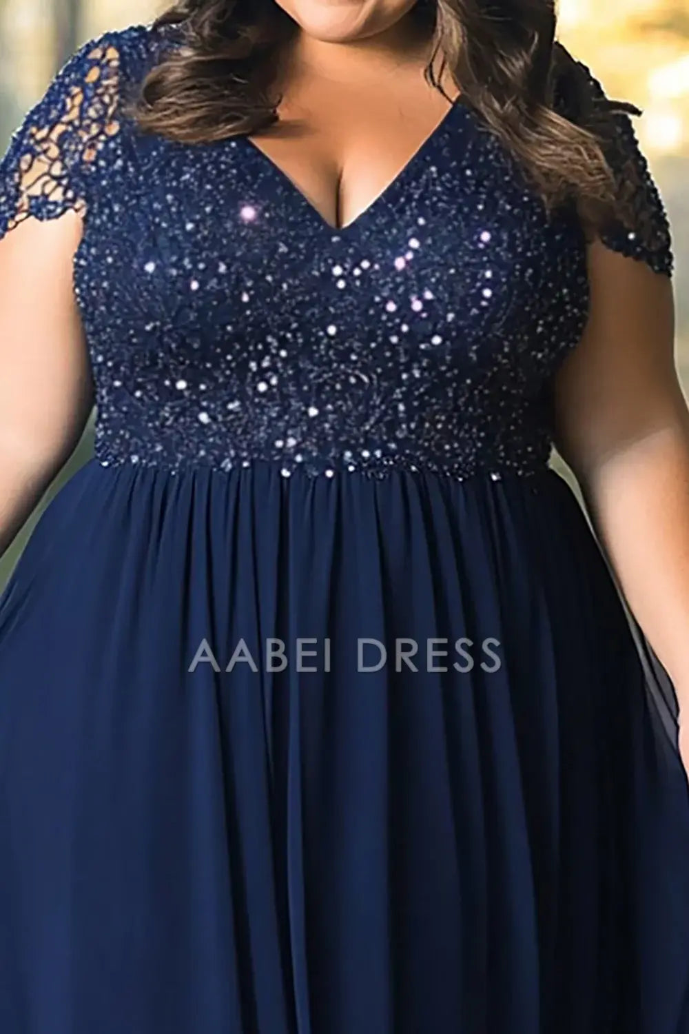 AABEI DRESS Mother Of The Bride Dress Plus Size Lace A Line V Neck cap Sleeves Retro Long Formal Wear Dresse