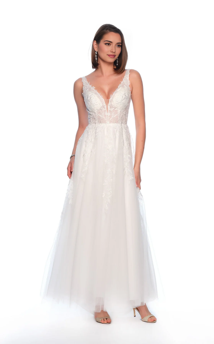 AABEI DRESS Charming A Line Deep V Neck Sleeveless Lace Applique Backless Romantic Wedding Dress