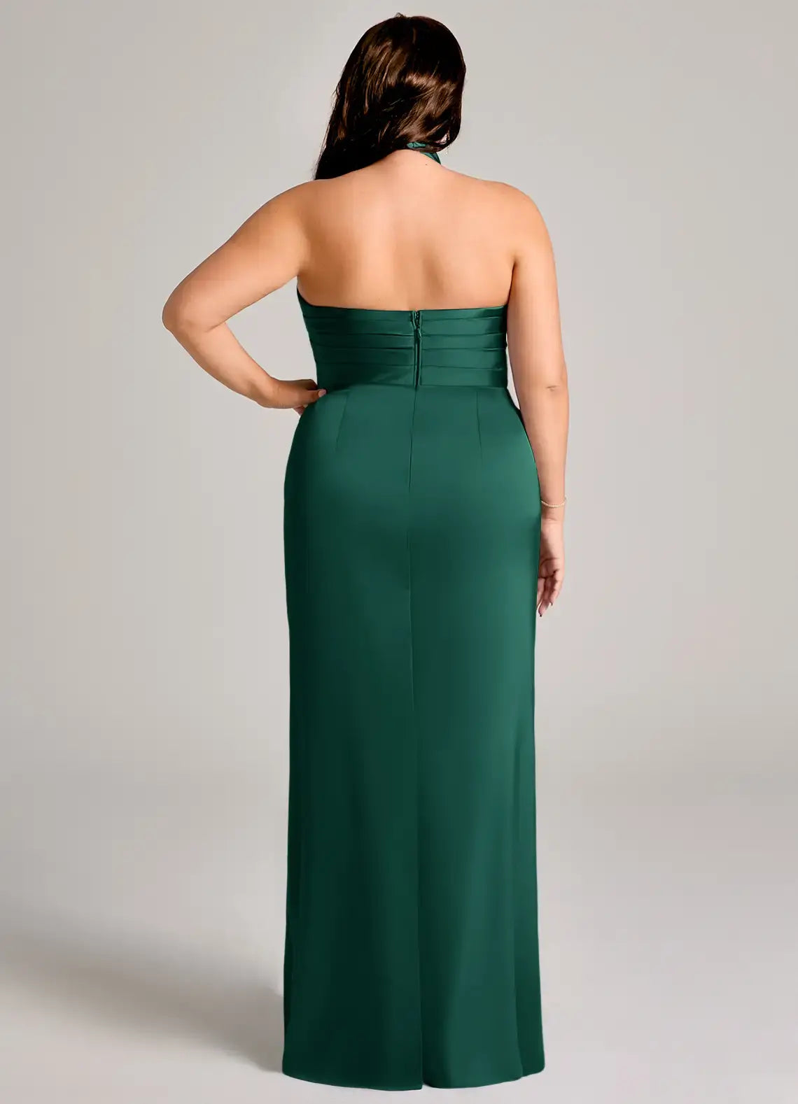 Wedding Guests Dresses Emerald Sheath High Neck Sleeveless Pleated Side Fork Backless Floor-Length Fashion Plus Size Formal Dress Discount Hot Sale Prom Dress