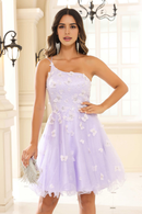 AABEI DRESS Short Dress Unique A-Line One-Shoulder Spaghetti Straps 3D Butterfly Decal Ruffles Fashion New Homecoming Dress