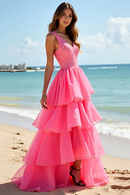 AABEI DRESS Hot Sale Prom Dress Exquisite A Line V Neck Backless Tiered Ruched Fashion Long Formal Dress