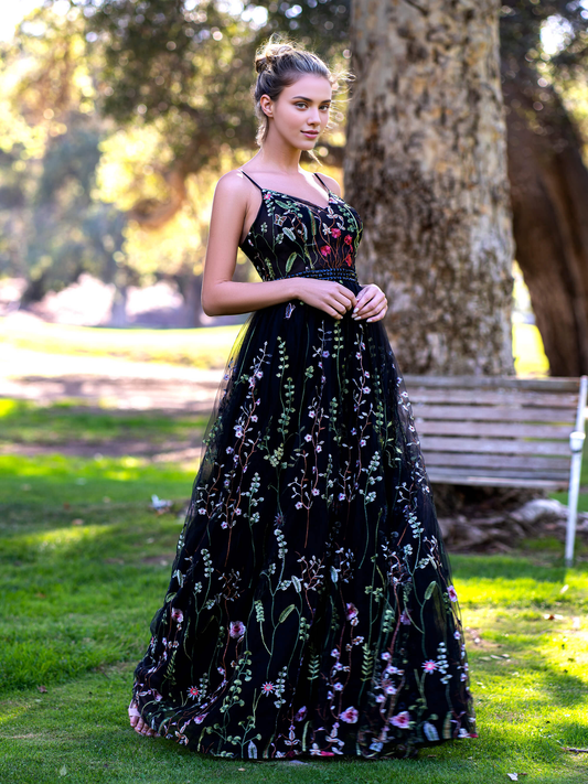 Evening Dress V-neck Spaghetti Straps Applique Tulle Floor Length Sweet Prom Dress Elegant Fantastic Formal Women's Dresses