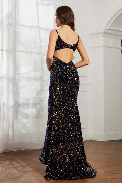 Evening Dress Spaghetti Straps Sweetheart Sequins Mermaid Dress Open Back Sweep Train Sparkle Charming Formal Women's Dresses Wedding Guest Dresses