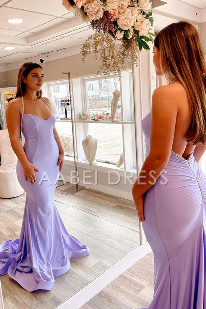 AABEI DRESS Prom Dress Sexy Mermaid Halter Open Back Long Satin Charming Formal Dress