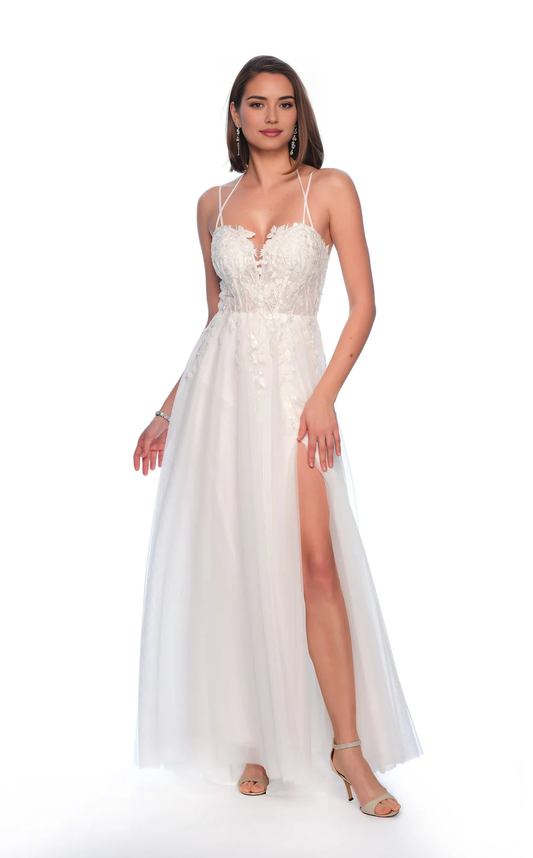 AABEI DRESS Exquisite A Line Sweetheart Neckline Spaghetti Strap Lace Applique Side Fork Backless Romantic Wedding Dress