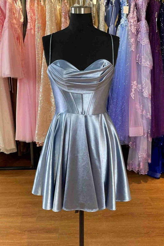 AABEI DRESS New Homecoming Dress A-Line Spaghetti Strap Pleated Backless Lace-Up Simple Short Prom Dresse