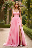 AABEI DRESS Hot Sale Prom Dress A Line Chiffon Spaghetti Straps Pleated Backless Elegant Fashion Long With Slit Formal Dress
