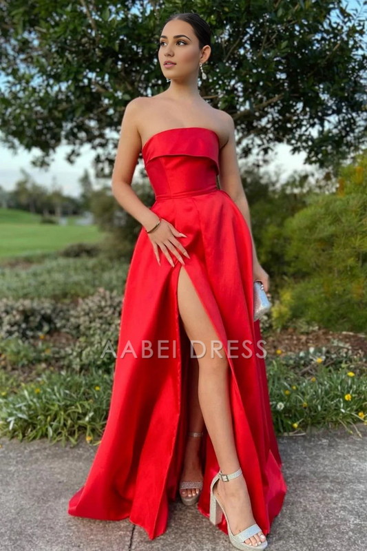 AABEI DRESS Hot Sale Prom Dress Trendy A Line Strapless Long with Split Front Elegant Formal Dress