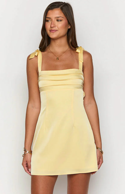A-line Square-neck Bow-shoulder Cutout-side Mini Satin Homecoming Dresses